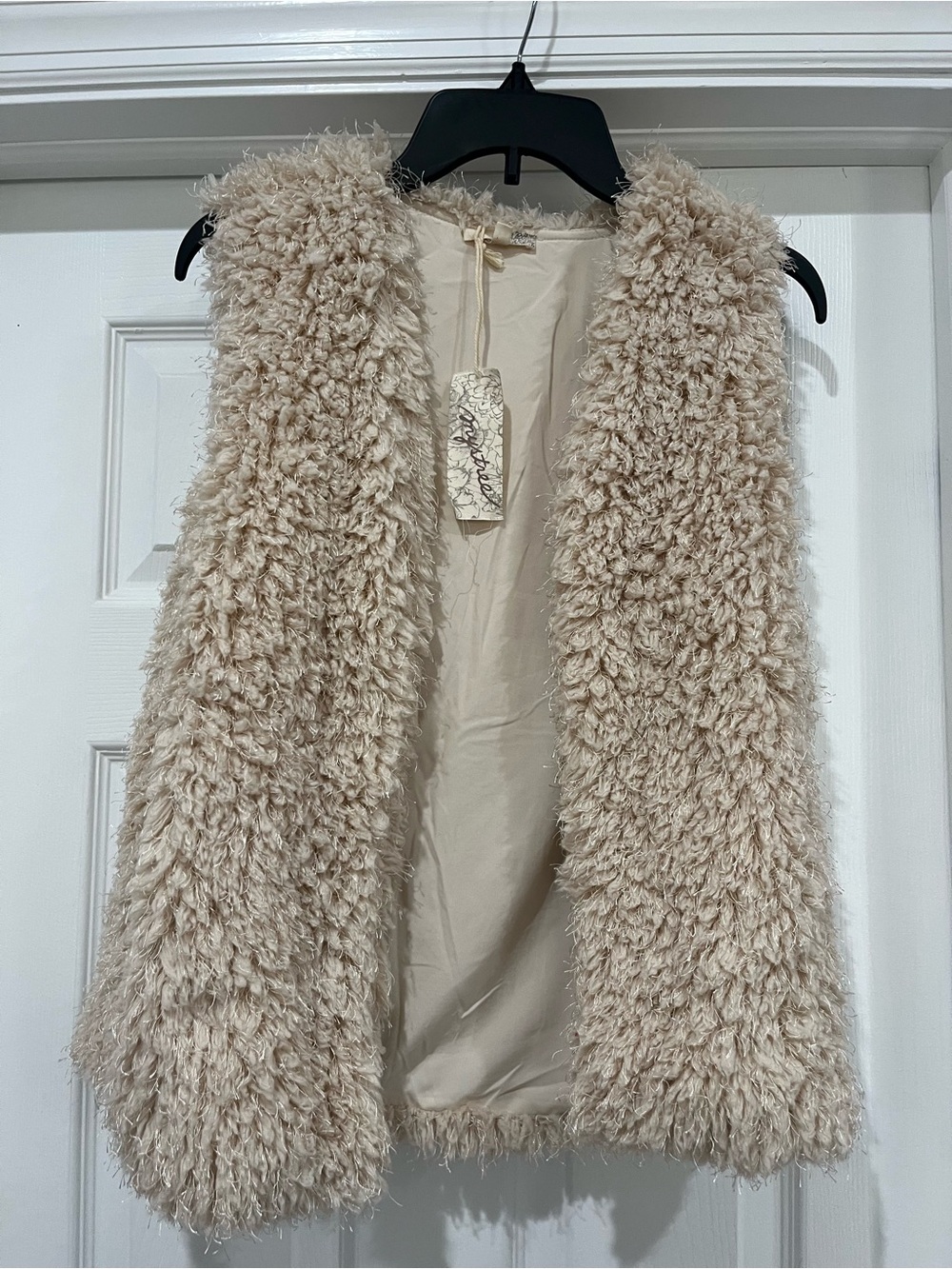Mystree Beige Faux Shearling Vest